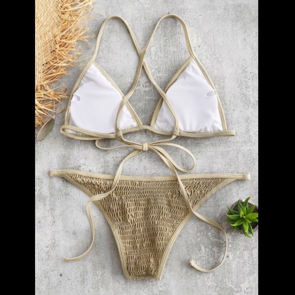 Smocked Cross Strap Bikini Set - Picture 2 of 3